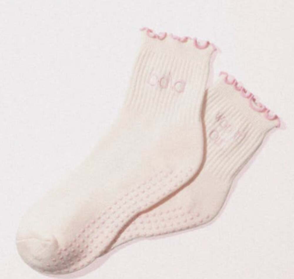 Bala The Frilly Sock Pink Ruffle Grip Pilates Barre Socks Large New